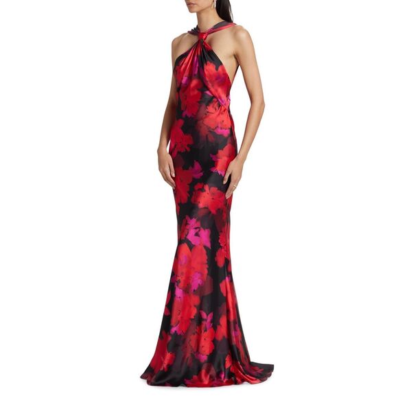 Monique Lhuillier Dresses & Skirts - ML Monique Lhuillier Mallory Floral Satin Halterneck Gown US 4 $575